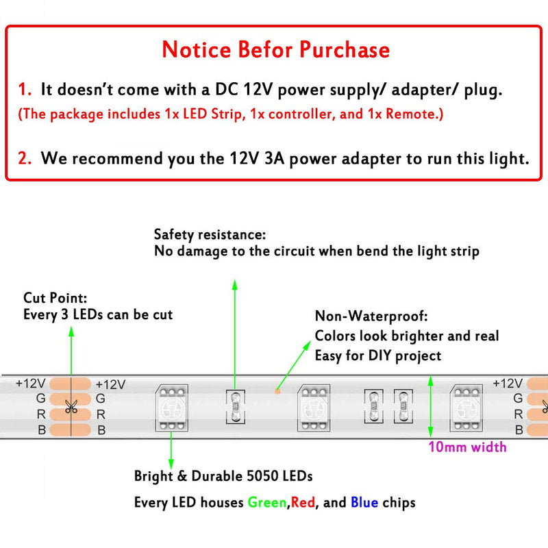 [AUSTRALIA] - LED Strip Light, iNextStation 16ft/5m SMD5050 300 LEDs 12V Color Changing Flexible Non-Waterproof LED Tape/ LED Rope/ LED Ribbon 【RGB, Without Power Adapter】 