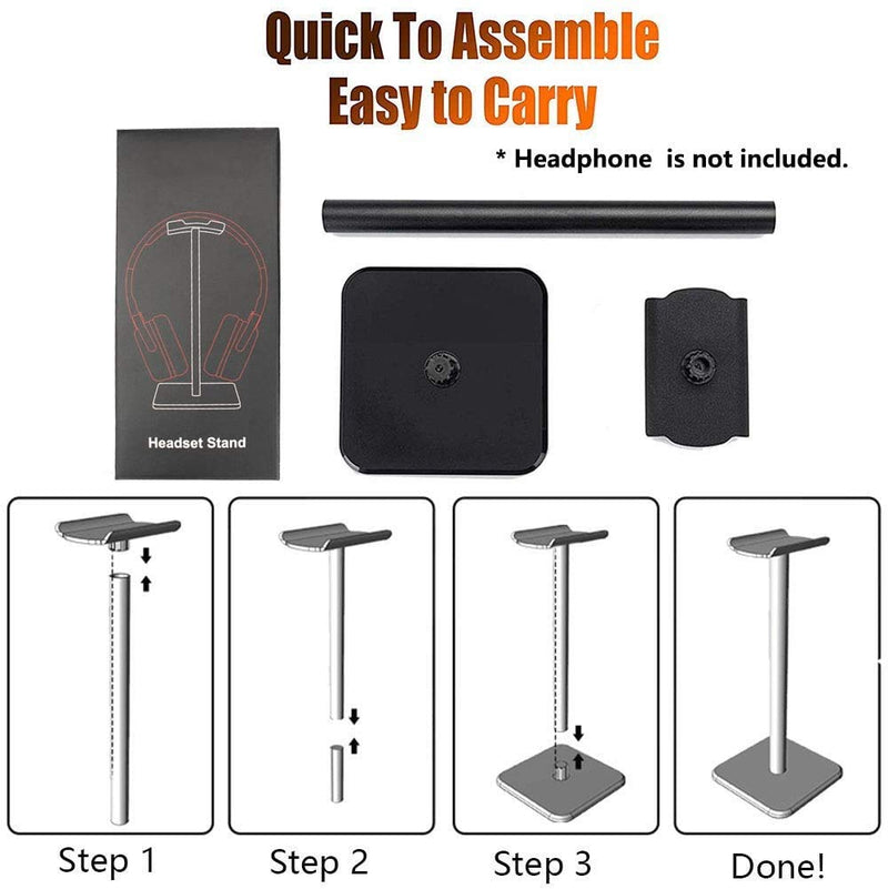 Headphone Stand Headset Holder, T Tersely Earphone Stand with Aluminum Supporting Bar Flexible Headrest ABS Solid Base Wired Wireless Headphone