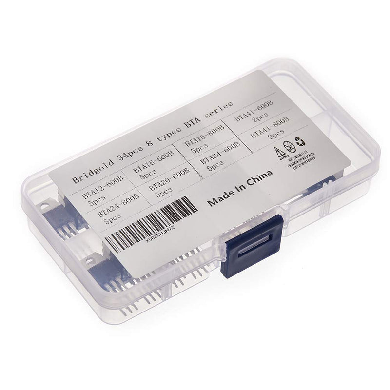 Bridgold 34pcs 8 Types BTA-Series Medium Current Triac thyristor,Gate Trigger,Including:BTA12-600B BTA16-600B BTA16-800B BTA20-600B BTA24-600B BTA24-800B BTA41-600B BTA41-800B