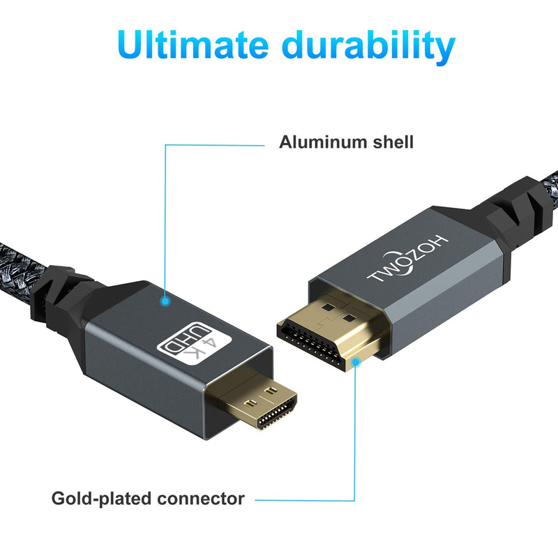 Twozoh 4K Micro HDMI to HDMI Cable 15FT, High-Speed HDMI to Micro HDMI 2.0 Braided Cord Support 3D 4K 60Hz 1080p for GoPro Hero 7, Sony 6300, Nikon B500, Yoga 3