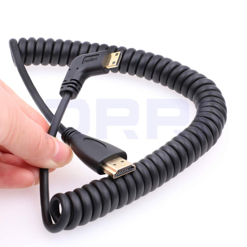 DRRI Right Angle Mini HDMI to HDMI Spring Cable 1080P for Sony CX7 / Sony SR7E, Atomos Shogun Monitor,HDTVs