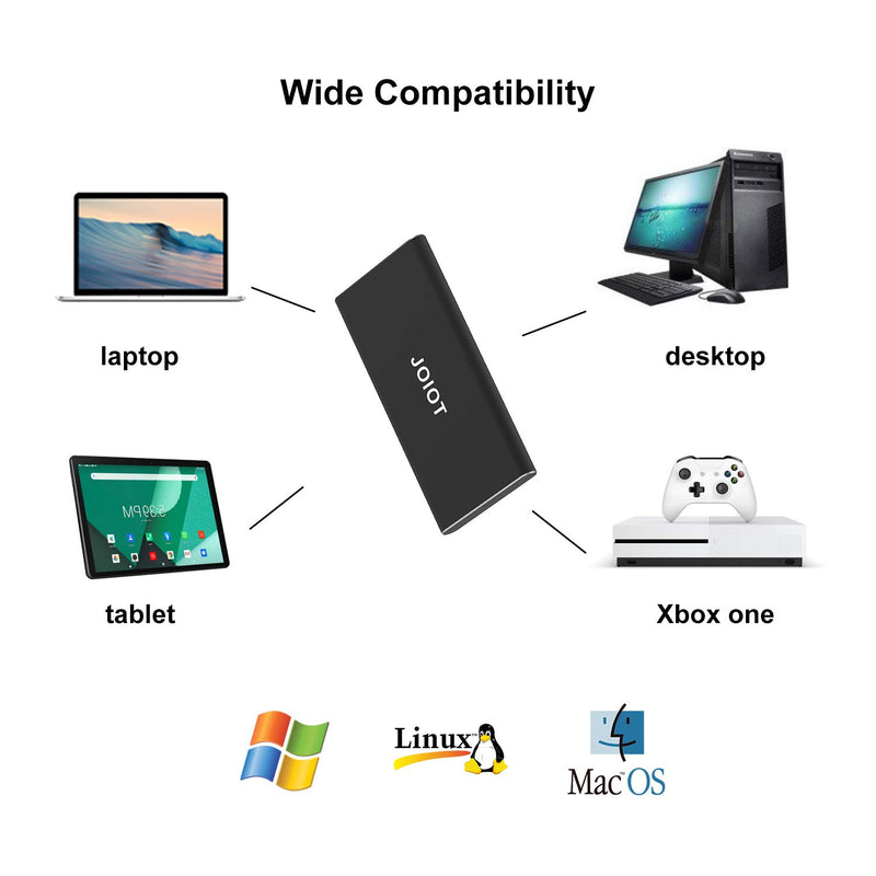 JOIOT Portable SSD 500GB External Solid State Drive Fast Speed Flash Drive SSD up to 500 MB/s Read Type C USB 3.1 for Gaming Windows Mac OS PC Mackbook PS4 Xbox one (Black) 3).500GB