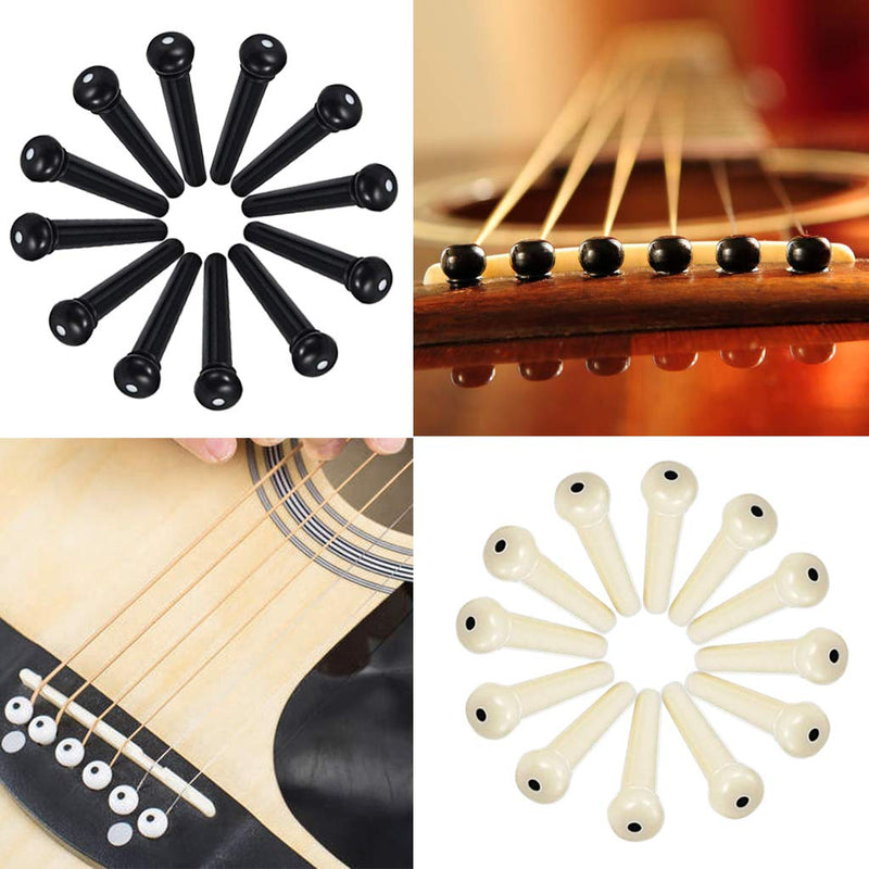 MOREYES Acoustic Guitar Strings Tuner Bridge Pins Guitar Saddle Nut and Pin Puller Strings Winder Stings Clipper 3 in 1 Tool (Ivory & Black) Ivory & Black