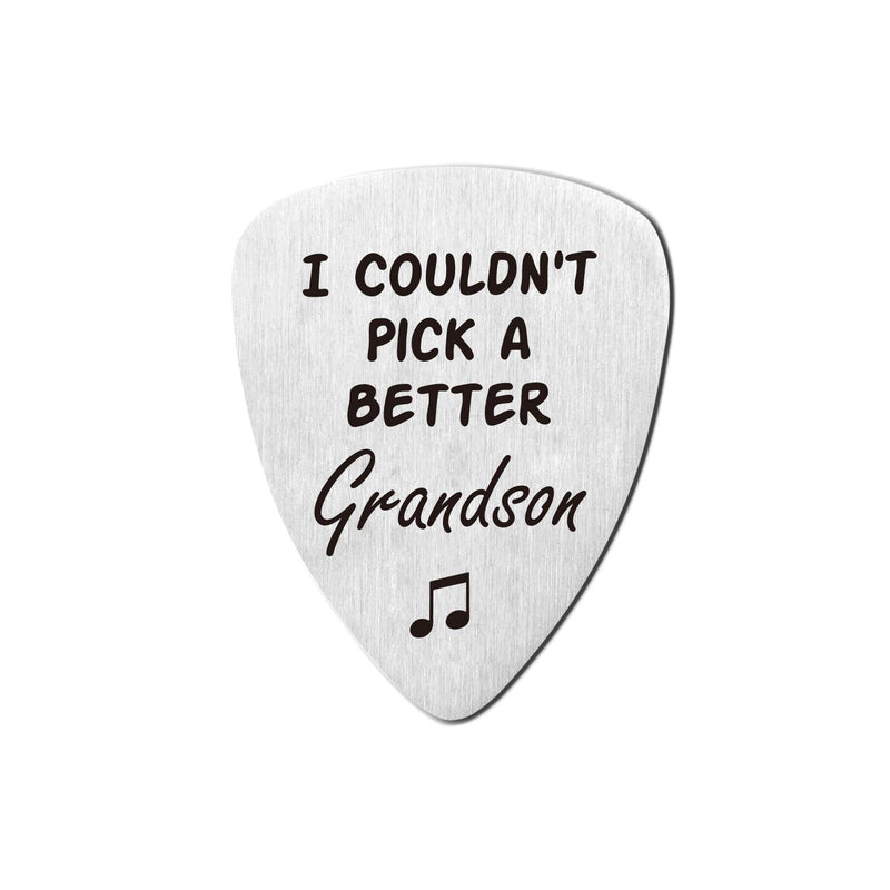 Best Grandson Guitar Pick Gifts for Him Men - Stainless Steel Guitar Pick with Guitar Pick Holder Case - Musician Gift Ideas for Grandson Graduation Birthday Christmas Gifts from Grandma Grandpa