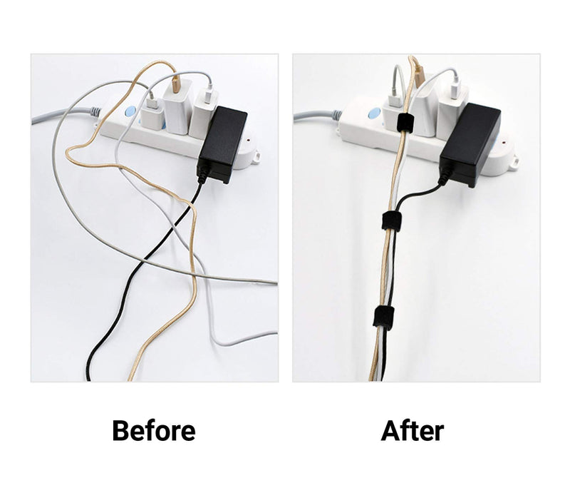 Attmu 50 PCS Reusable Fastening Cable Ties, Microfiber Cloth 6-Inch Hook and Loop Cord Ties, Black