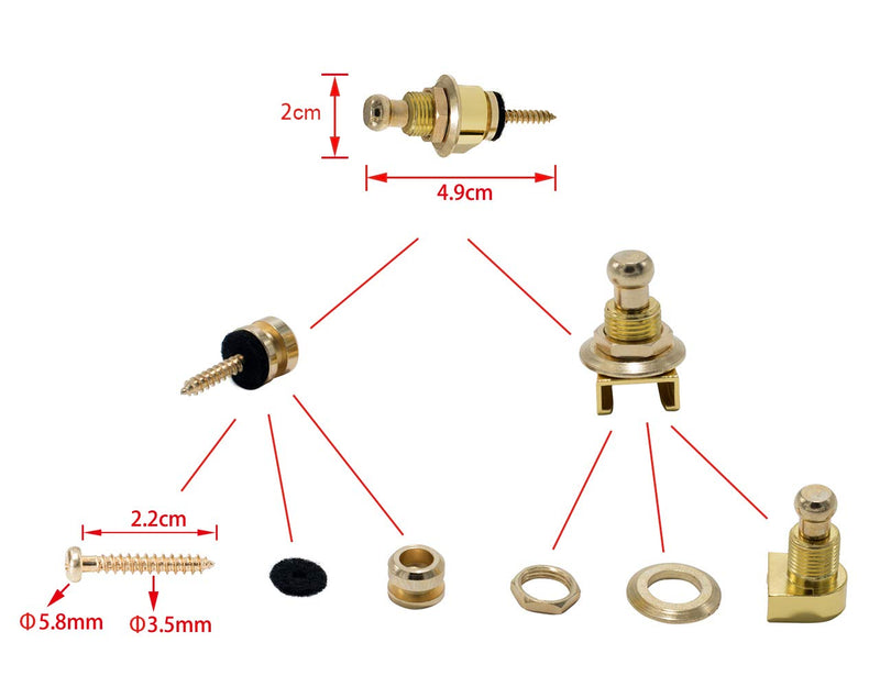 Rayzm Guitar Strap Locks Set, Security Strap Lock System for Acoustic/Electric/Bass Guitar, Quick Release Mechanism, Golden Metal Strap-lock Buttons with a Wrench