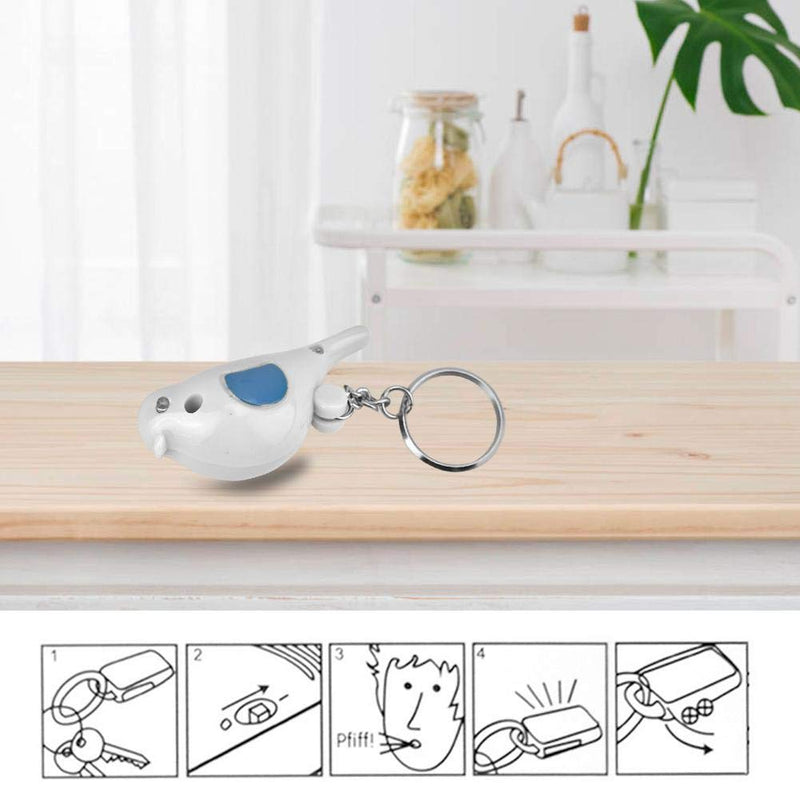Whistle Key Finder Voice Control Bird Shape Keychain Mini Key Anti-Lost Tracer Finder with LED Light Suitable for Key Wallet Cellphone(White) White