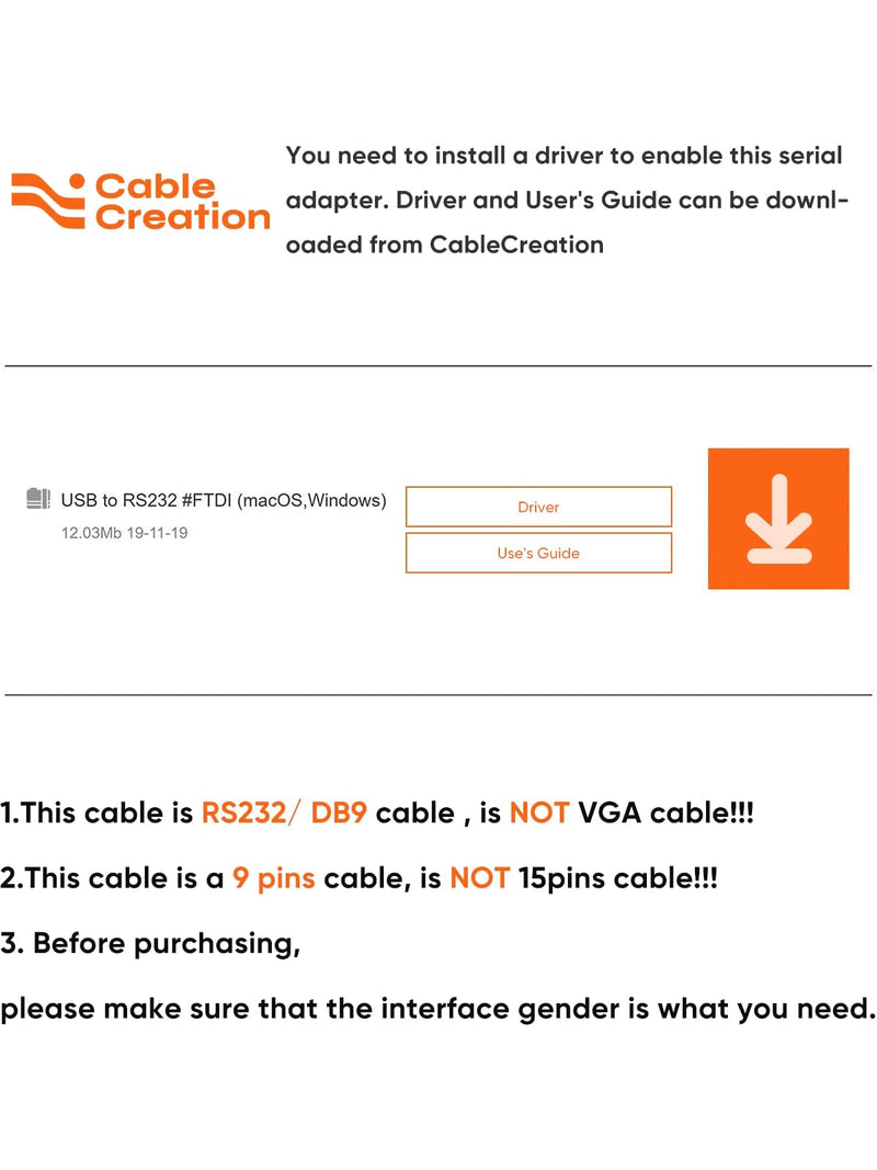 CableCreation [2-Pack] USB to RS232 Male Adapter with PL2303 Chipset, USB to DB9 Serial Converter for Windows 10, 8.1, 8, 7, Vista, XP, 2000, Linux and Mac OS X 10.6 and Above,Black PL2303 Chip-Male-2Pack