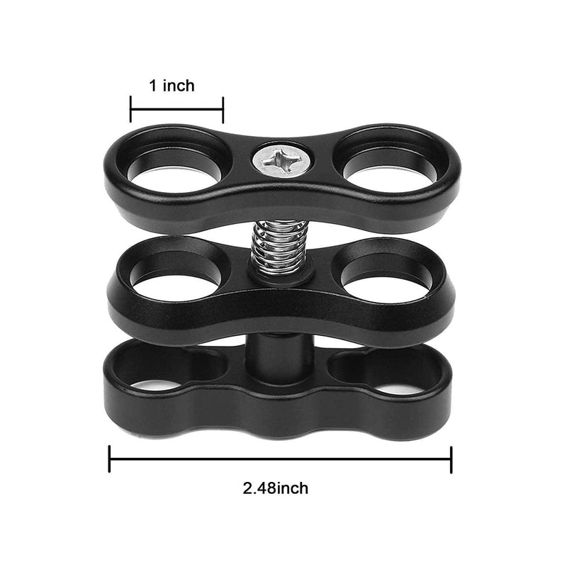 2 Pcs 1" Aluminum Ball Clamp Mount for Underwater Diving Light Arms Tray System, Photography Diving Camera Black 2pcs