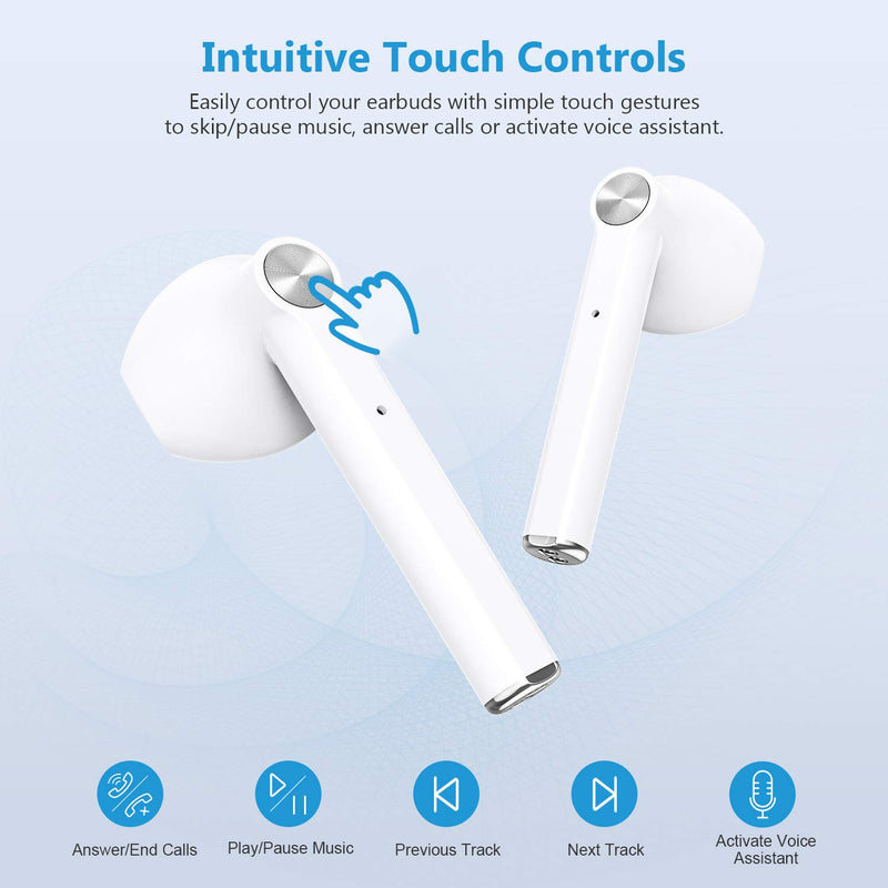 Wireless Earbuds, HSPRO Bluetooth 5.0 Earbuds Touch Control in-Ear True Wireless Headphones, 20 Hrs Playtime with Charging Case, Hi-Fi Stereo Earbuds with Built-in Mic for Sports and Work White