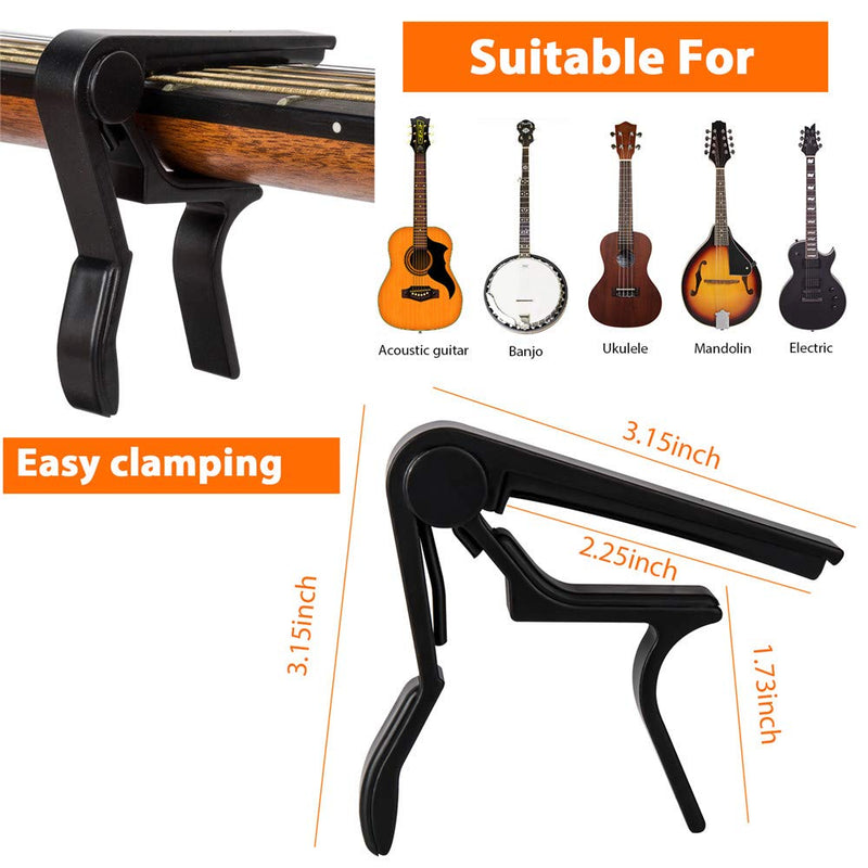 Guitar Capo, for 6 String Acoustic and Electric Guitars, Bass,Mandolin, Ukulele, Black Guitar Capo
