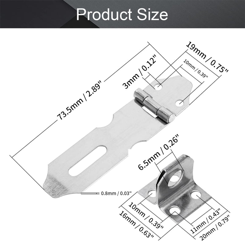 MroMax Hasp Staple Padlock Latch,73.5mm Length,Stainless Steel Furniture Cupboard Door Stainless Steel Silver Tone 1Pcs 73.5mm