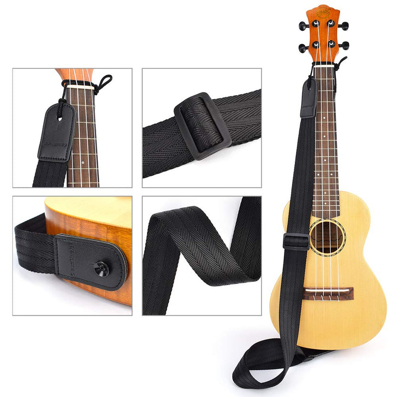 CLOUDMUSIC Ukulele Strap Cotton Woven Seatbelt Strap For Soprano Concert Tenor Baritone(Black) black