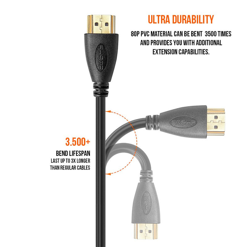 [AUSTRALIA] - Cmple - Ultra Slim High Speed HDMI Cable HDMI 2.0 HDTV Cable - Supports Ethernet 3D 4K and Audio Return - 10FT (2 Pack) 10FT (2 PACK) Black 