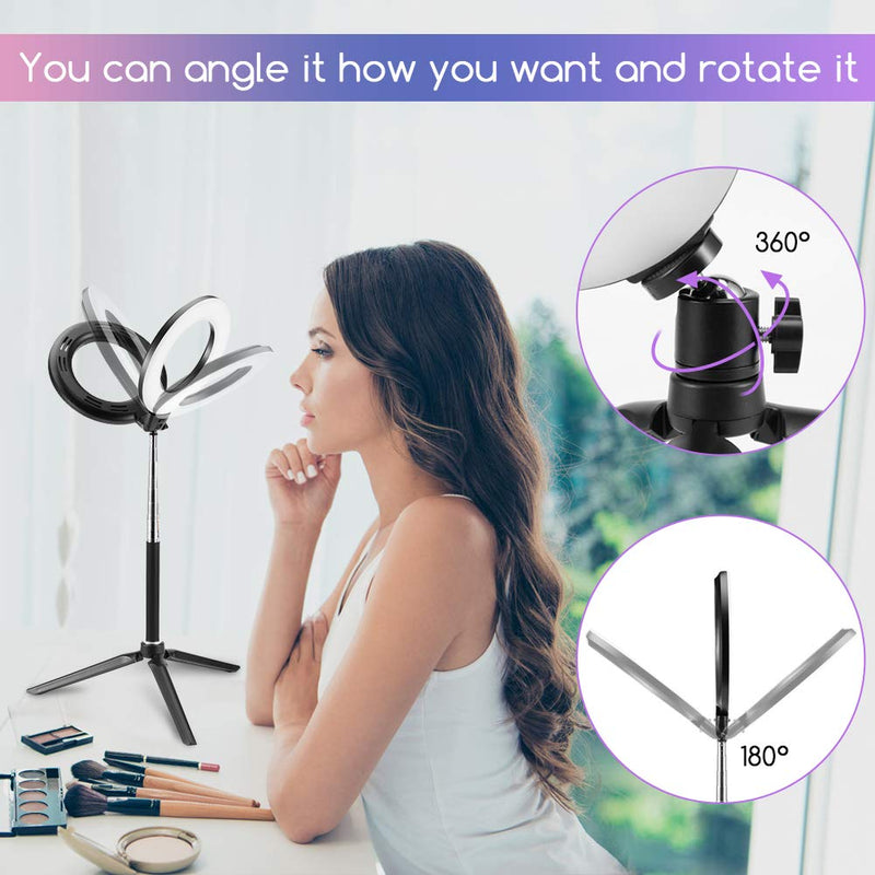 16CM LED Ring Light, 6.3" Dimmable Desk Makeup Ring Light with Tripod Stand, Dimmable 3 Light Modes 3200-6500 K Color Temperature, Ring Light Kit for Camera Smartphone YouTube Self-Portrait Shooting