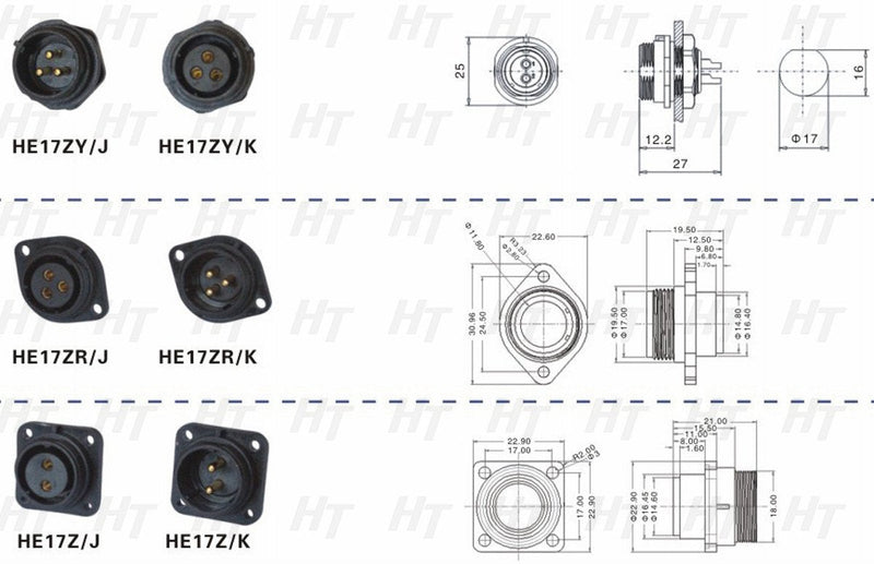 HangTon HE17 7 Pin Connector Male Female Cable Plug Outdoor Circular IP68 Waterproof Aviation for LED Lighting Power Equipment