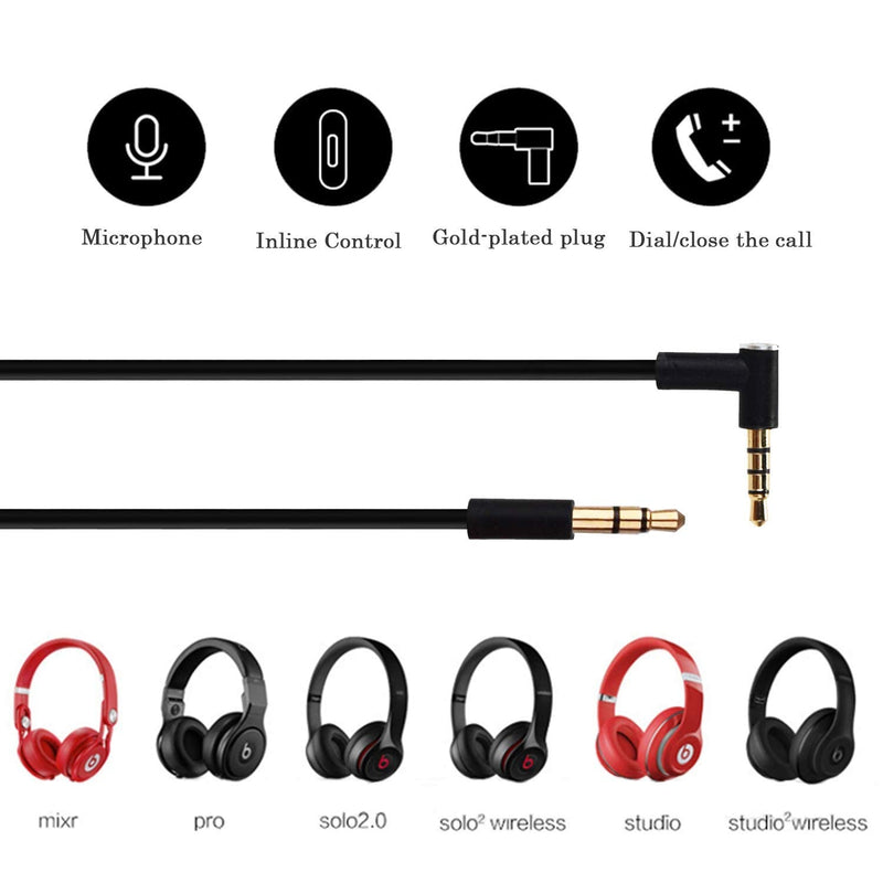 Replacement Audio Cable Cord Wire,Compatible with Beats Headphones Studio Solo Pro Detox Wireless Mixr Executive Pill with in Line Mic and Control (Black)