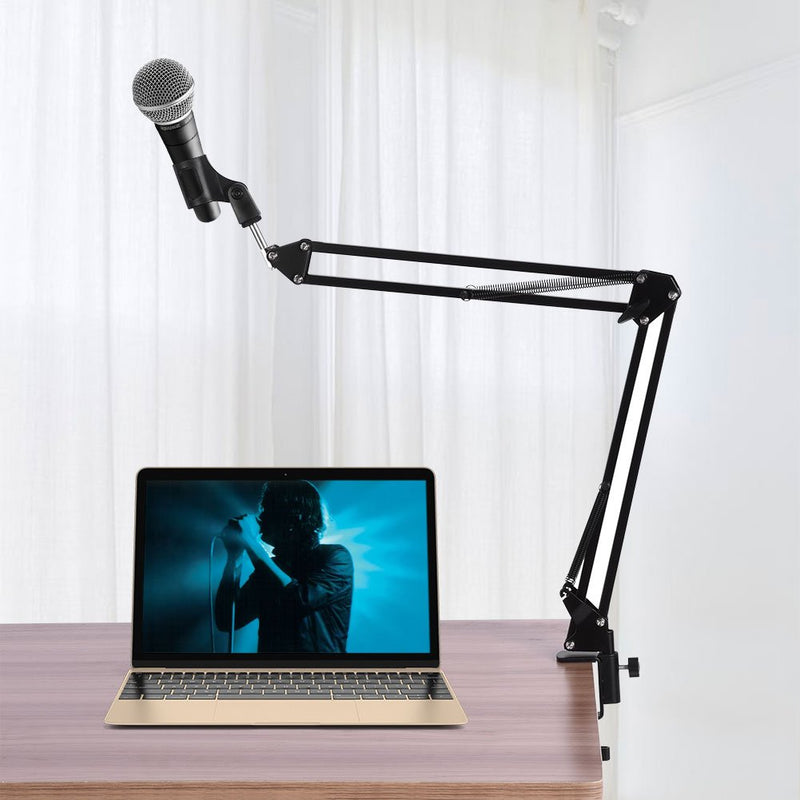 Fishlor Microphone Stand, Foldable Adjustable Microphone Mic Suspension Boom Scissor Arm Stand Holder with Mounting Clip, Desk Microphone Stand, DJ Microphone Stand