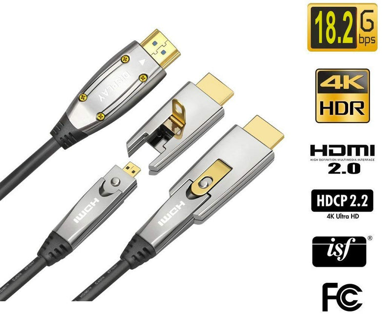 Jeirdus 20ft 6Meters AOC HDMI Fiber Optic Cable 18Gbps High Speed 4K60HZ, with Small Micro and Standard HDMI Connectors,Easy to Pipe Routing 20ft(6meter)