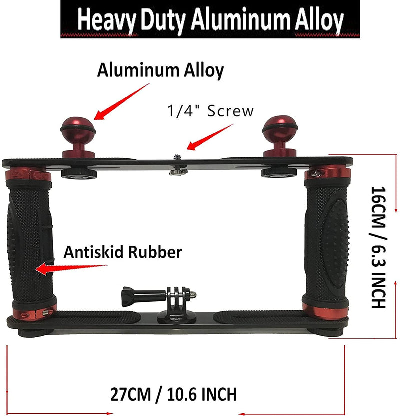 Aluminium Alloy Underwater Video Light Stabilizer Tray, Dive Light Stand Tray, Handheld Camera Stabilizer Grip for Action Camera and Any Other Camera with 1/4"-20 Screw Hole and 1'' Ball Handle