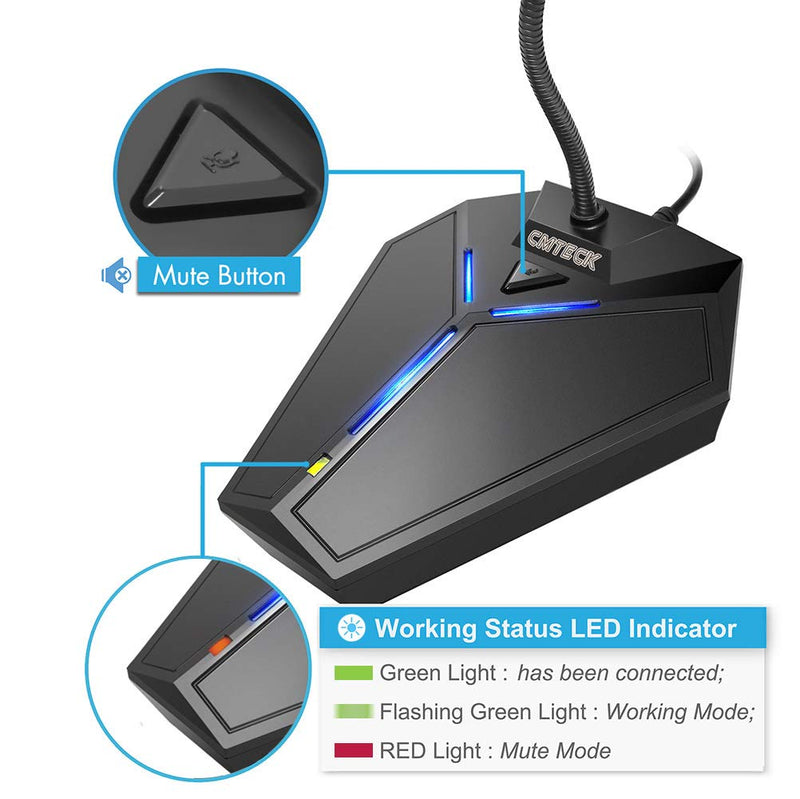 [AUSTRALIA] - USB Computer Microphone, Plug &Play Desktop Omnidirectional Condenser PC Laptop Mic, Mute Button with LED Indicator, Compatible with Windows/Mac, Ideal for YouTube, Skype, Recording, Games(1.8m /6ft) 1-Black 