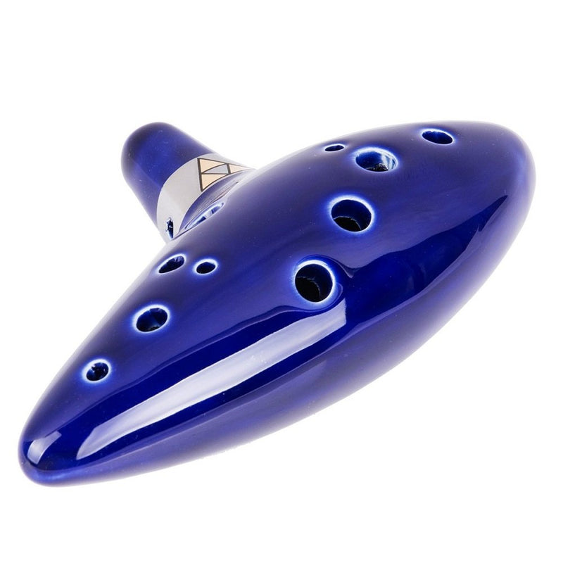 TOTMC Legend of Zelda Ocarina of Time Triforce Link 12 Hole Alto C Mediant Tone Ocarina Zelda Cosplay Ceramic Replica + Textbook BLUE