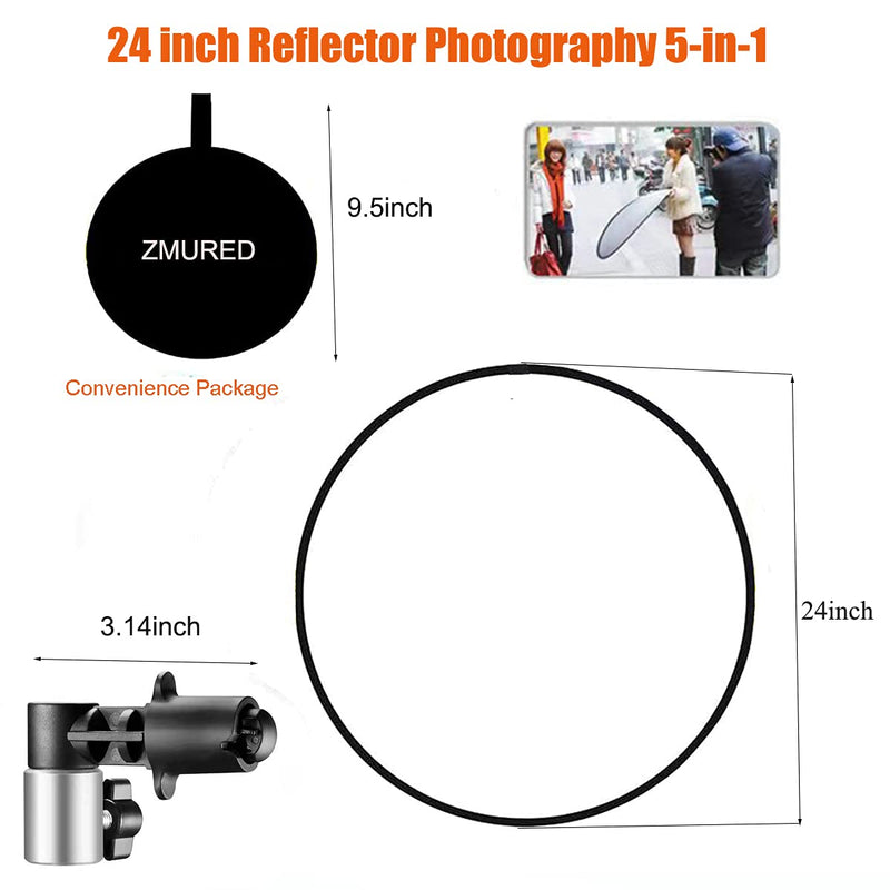 Photography Reflector with Clip 24 Inch 5 in 1 Photo Light Collapsible Diffuser with Bag & Reflector Holder for Studio Photography Outdoor Lighting Translucent Silver Gold White Black 24inch/60cm