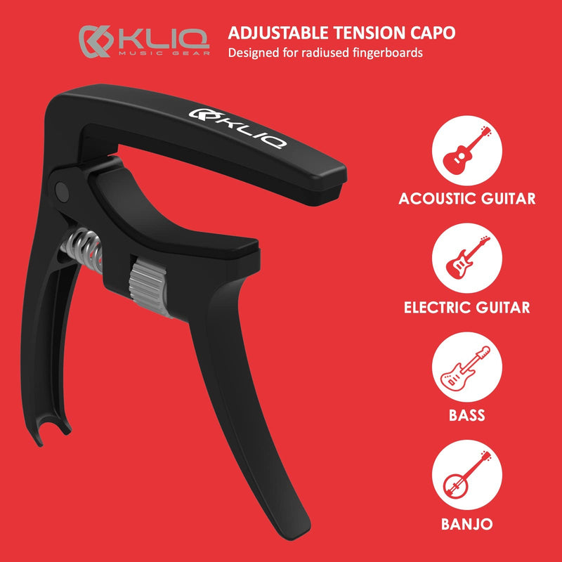 [AUSTRALIA] - KLIQ K-PO Guitar Capo for 6 String Acoustic and Electric Guitars - Spring Loaded Trigger Style (Black Adjustable) Black Adjustable 