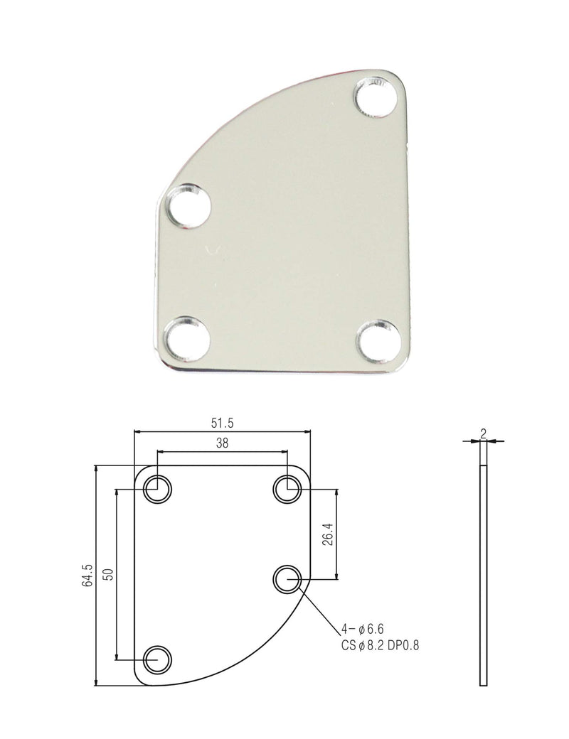 Metallor Electric Guitar Neck Plate Curved Cutaway Semi Round Neck Joint Back Mounting Plate 4 Holes with Screws Compatible with Stratocaster Telecaster Style Guitar Bass Parts Replacement Chrome