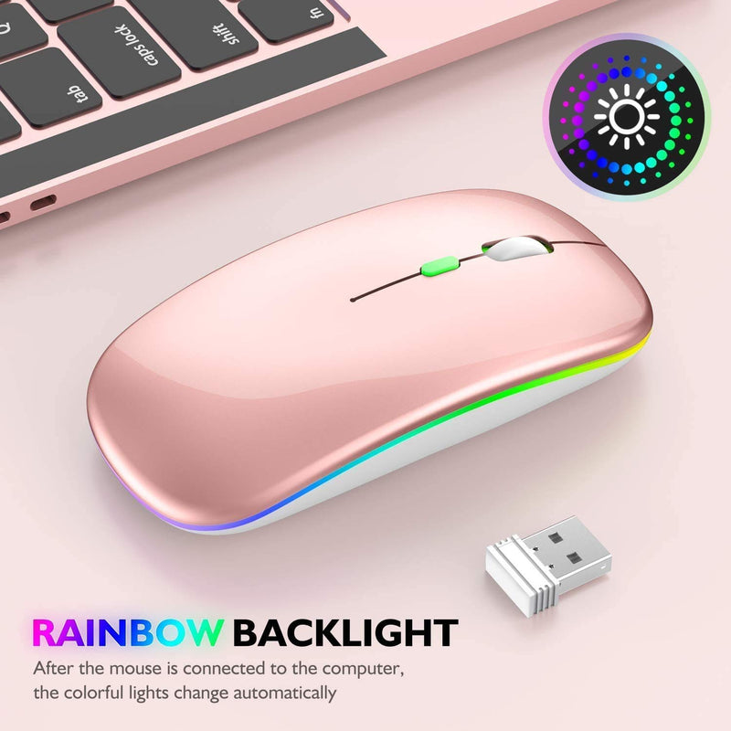 LED Wireless Mouse,Bluetooth Mouse for MacBook Air/MacBook pro/ Laptop/Mac/ipad/ipad Air/PC (LED Rose glod) LED Rose glod