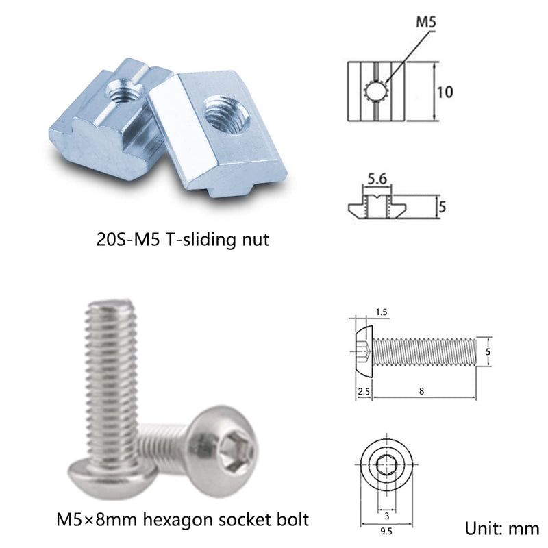 [AUSTRALIA] - 20pcs Aluminum Profile Connector Set,20pcs Corner Bracket,40pcs M5 Slide in T Nuts,40pcs Hex Screw Bolt and 1pcs Wrench for 2020 Aluminum Extrusion Accessories Silver-20Set 