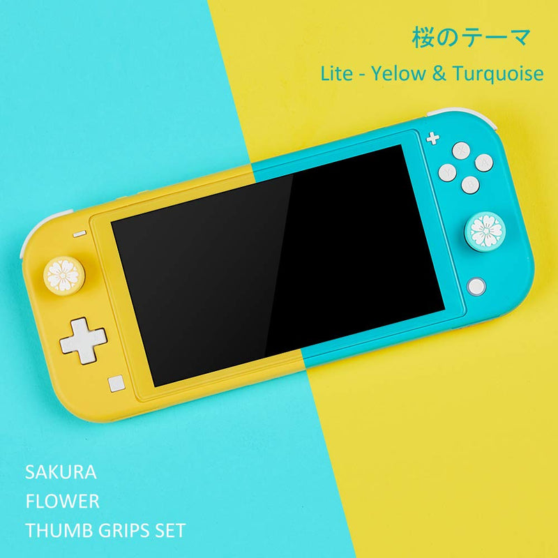 LeyuSmart Sakura Flower Design Thumb Grip Caps, Joystick Cap for Nintendo Switch & Lite, Soft Silicone Cover for Joy-Con Controller (Turquoise&Yellow) Teal&Yellow