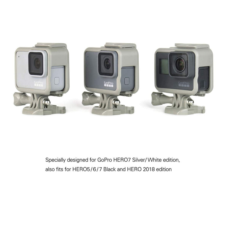 [AUSTRALIA] - SOONSUN Frame Mount Housing Case for GoPro Hero 5 6 7 Black White Silver Hero 2018 Cameras Protective Housing with Buckle and Screw, All Slots Fully Accessible - Gray 