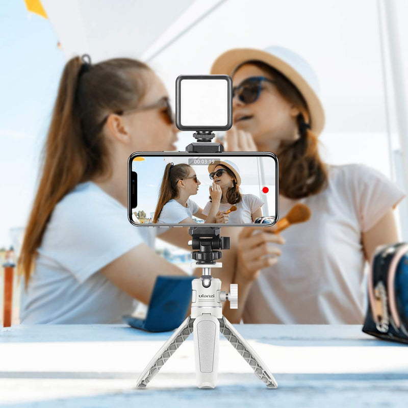 Mini Portable Camera Tripod for iPhone/Samsung/Google Smartphone Clamp/Action Cam/Webcam, Lightweight White Handle Travel Tripod, 1/4" Vlogging Table Tripod Stand Video Shooting Photography Accessory 1/4 White