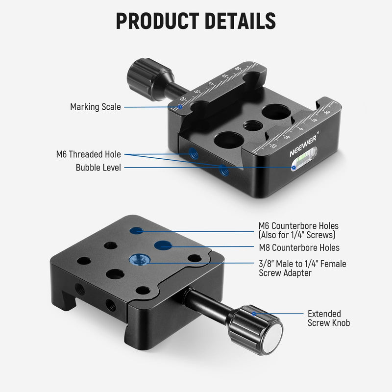 NEEWER Telescope Mount Tripod Adapter Base Saddle Clamp for Vixen Style Dovetail Bars, with M6 M8 Countersunk Bores for Astronomical Astronomy OTA Equatorial Head, Drop in Mounting Supported, QR011