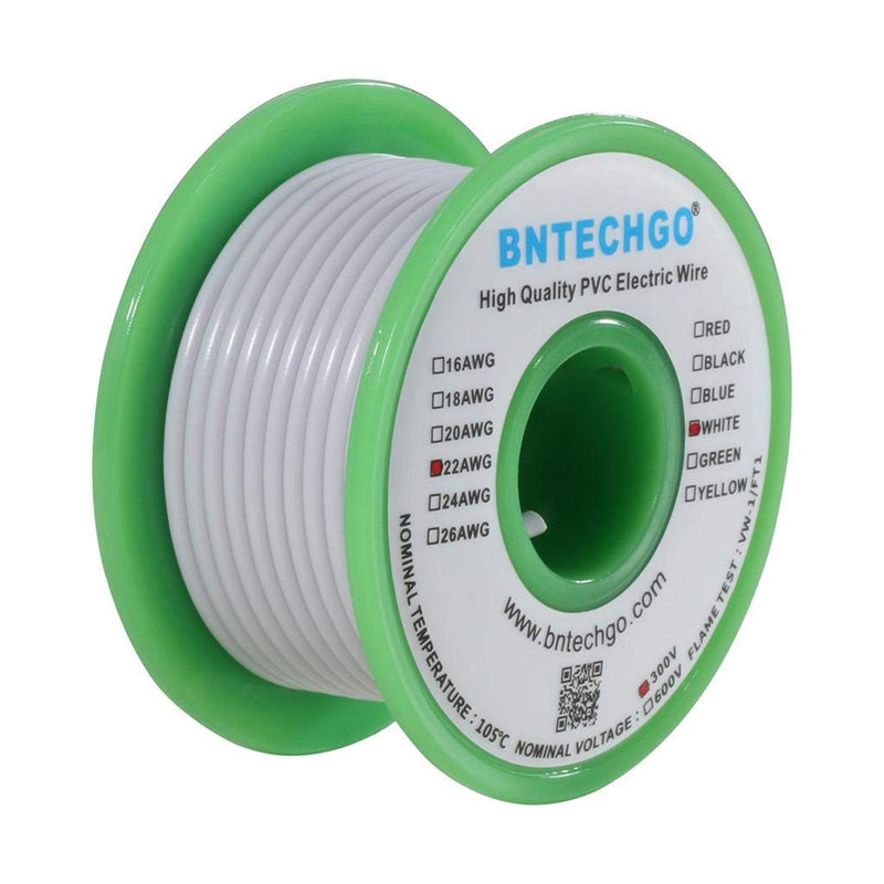 BNTECHGO 22 Gauge PVC 1007 Solid Electric Wire White 50 ft 22 AWG 1007 Hook Up Tinned Copper Wire 22 Gauge PVC Solid Wire 50ft 22 Gauge Pvc Solid Wire White