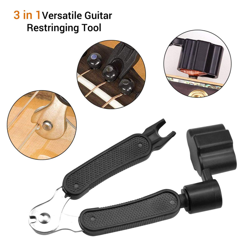 3 in 1 Guitar String Winder And Cutter Universal Guitar String Peg Winder Bridge Pin Puller Guitar Repair Adjustment Tool Accessory for Acoustic Electric Guitar Bass Violin Ukulele String Instrument