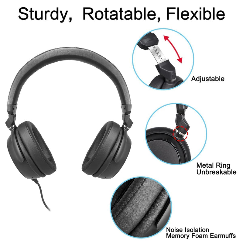 SIMOLIO Wired Headphones w/Microphone&Volume Control&Volume Limited&Share Jack for Kid/School, Stereo Wired Over Ear Headphones w/Mic&Volume Control for Adults/Student/Music/PC/Computer/Phone/Laptop