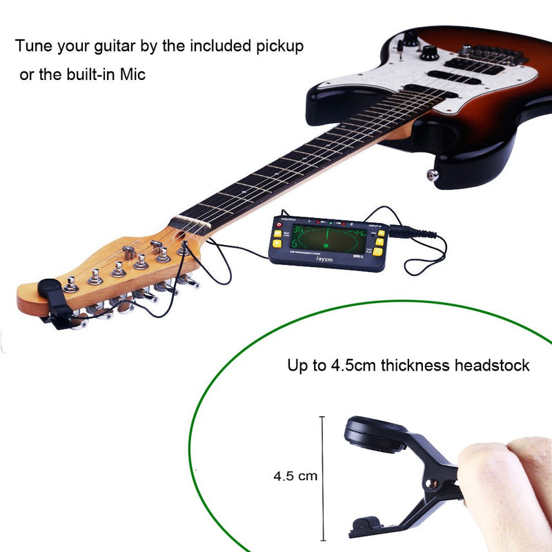 Rayzm Metronome Tuner (Metro-tuner) for Guitar/Bass/Ukulele/Violin|Chromatic Tuner, Mic/Clip-on Tuning/Line-in Tuning Optional, Flat tuning for Guitar/Bass, Tap Tempo Metronome