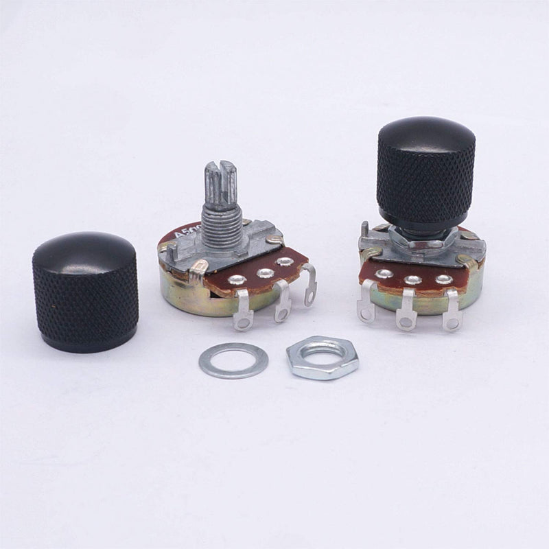 Taiss / 2pcs A500K Split Shaft Audio Guitar Potentiometers 15mm Volume Taper Variable Music Potentiometers+2pcs metal knob（Black）wh138-A500K-knob10bk