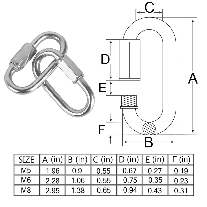 MFOREVER 304 Stainless Steel Quick Links Locking Carabiner for Outdoor Traveling Equipment (M6-15pack) M6-15pack
