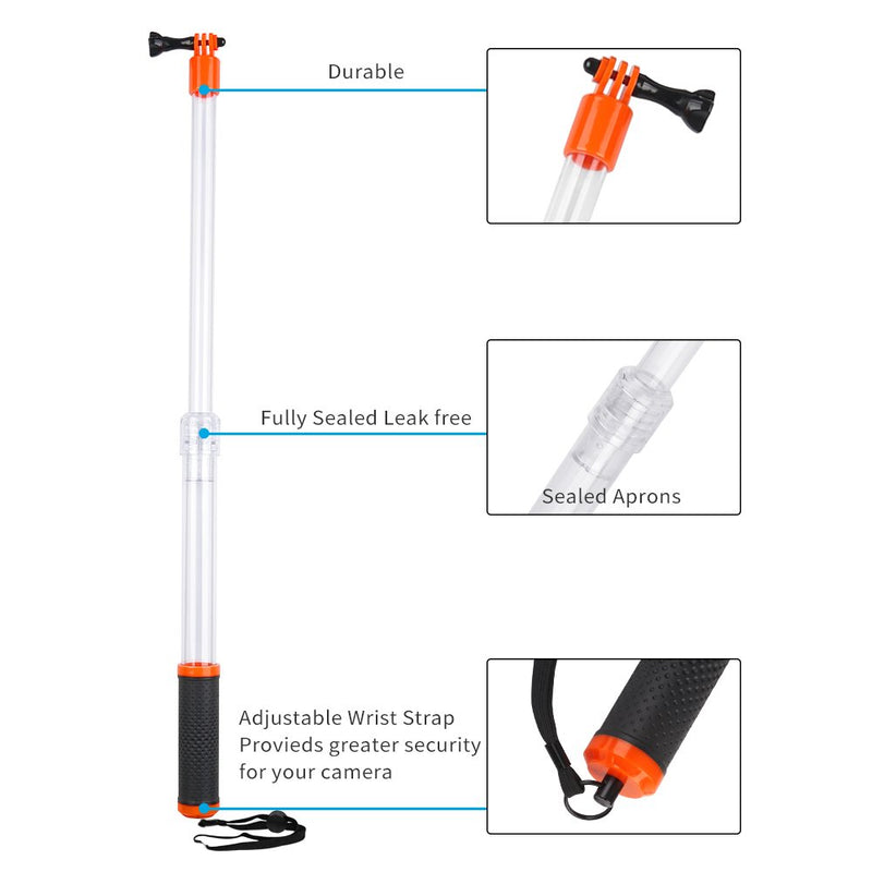 TELESIN Waterproof Transparent Floating Monopod - Extendable Selfie Stick for GoPro Hero 8/7/6/5/4 Osmo Action Insta360