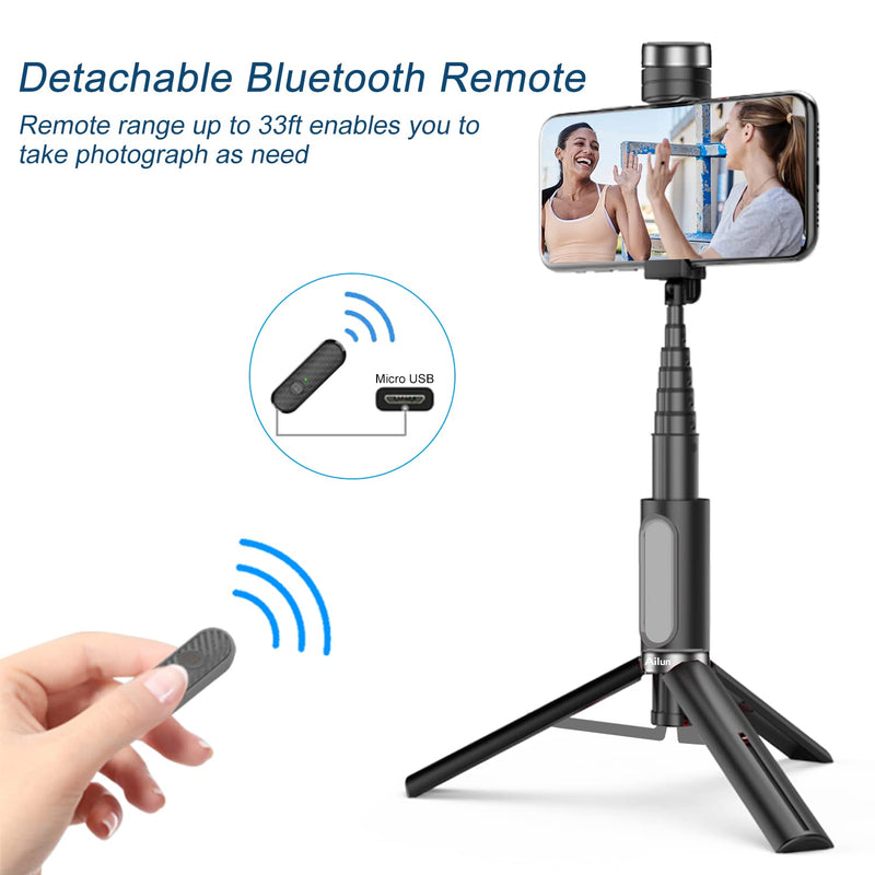 Ailun Selfie Stick Tripod,Extendable Aluminum,3 in 1,Bluetooth Wireless Remote and 360 Rotation Stand for iPhone 14/13/12/11/11 Pro/XS Max/XS/XR/X/8/7,and More Smartphones