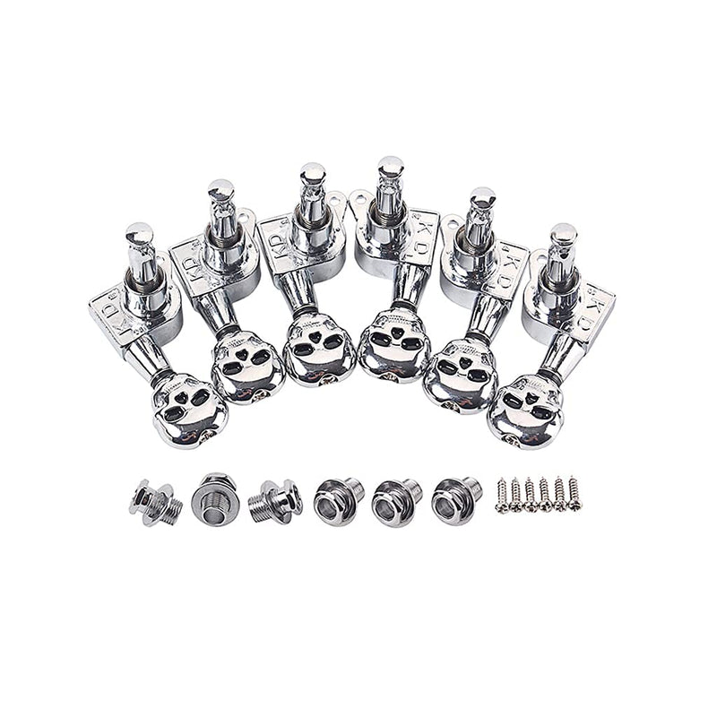 Alnicov Skull Head Sealed Gear Guitar Tuning Pegs Tuners Machine Heads 3R3L for Electric Guitar Parts Silver