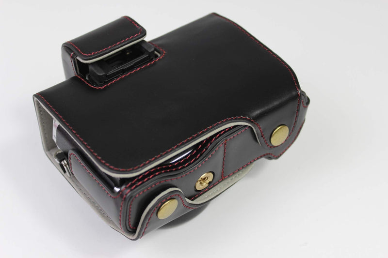 E-M10 Mark IV Case, BolinUS Handmade PU Leather Fullbody Camera Case Bag Cover for Olympus OM-D E-M10 Mark IV with 14-42mm EZ Lens Bottom Opening Version + Neck Strap + Mini Storage Bag (Black) Black