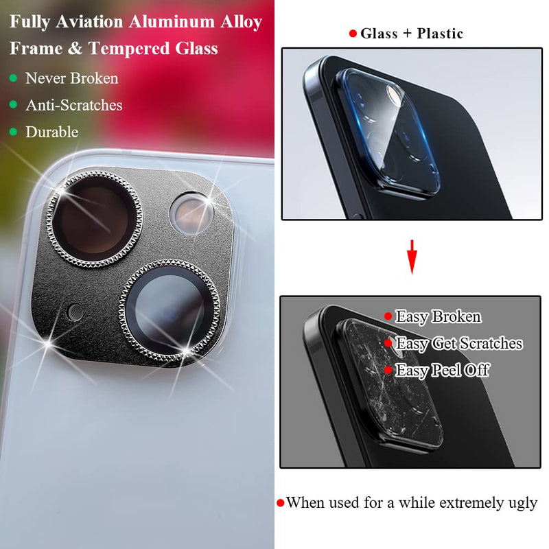 [AUSTRALIA] - JOLOJO 2 Pack Camera Lens Protector Compatible for iPhone 13/13 Mini, Aluminum Alloy Metal Cover & 9H Tempered Lens Glass Shock/Water-Proof,Shatter/Scratch-Resistant,Case Friendly - Black 