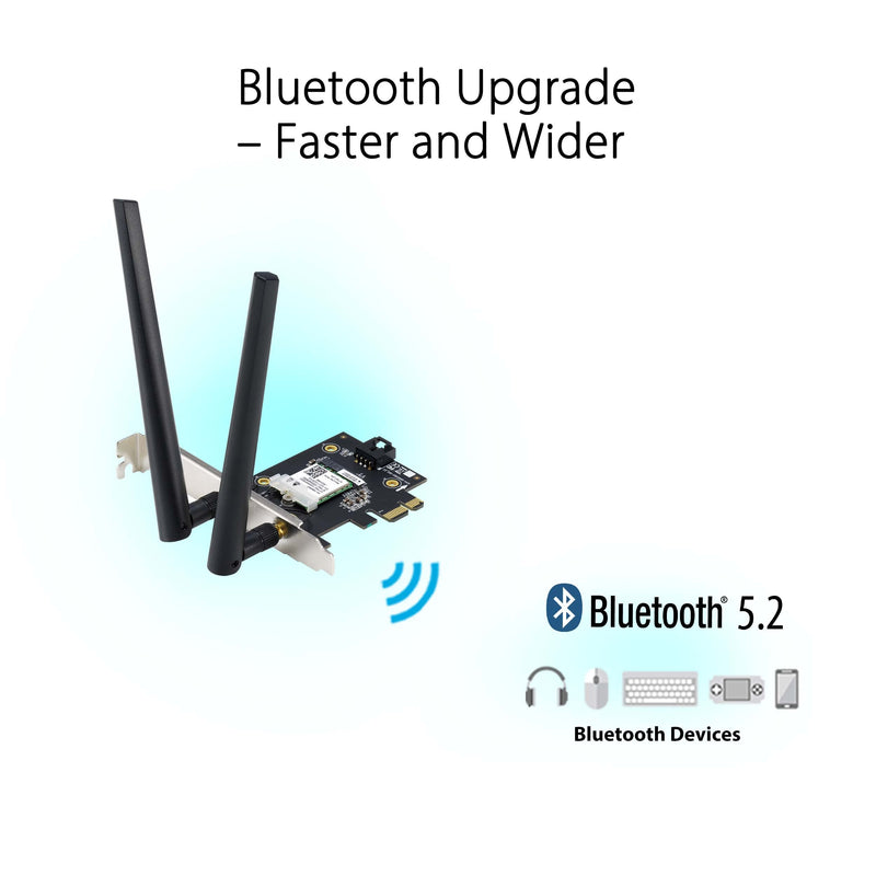[AUSTRALIA] - ASUS PCE-AXE5400 WiFi6 6E PCI-E Adapter with 2 External Antennas. Supporting 6GHz Band, 160MHz, Bluetooth 5.2, WPA3 Network Security, OFDMA and MU-MIMO AXE5400 | WiFi 6E 