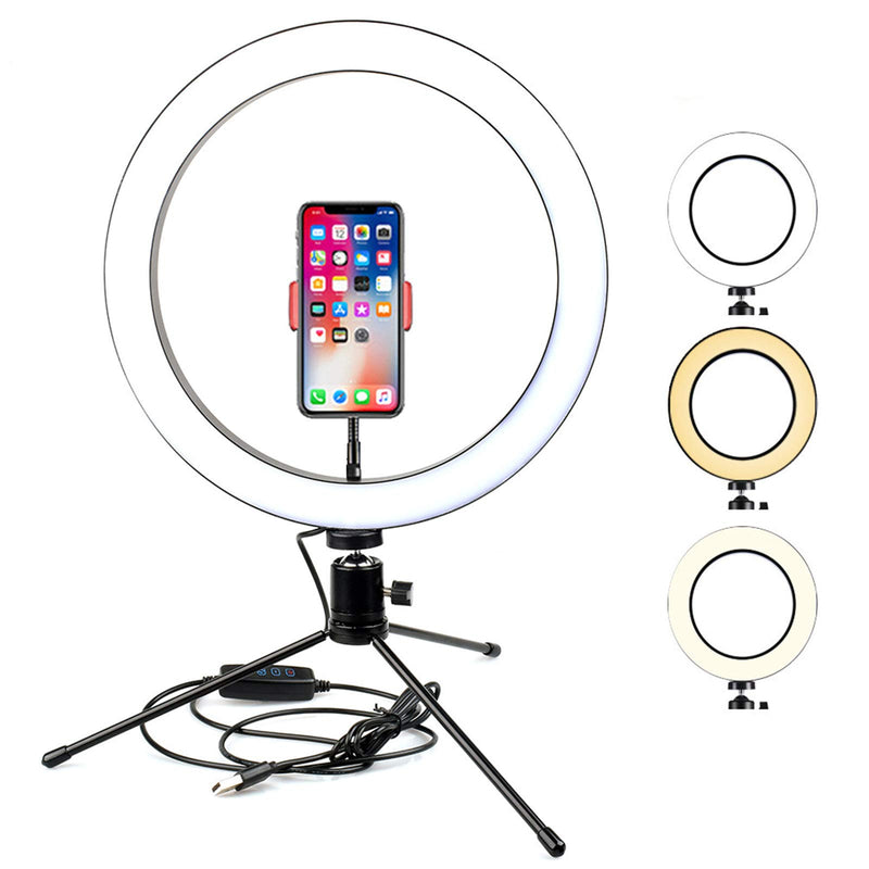 Ligthdow 10" LED Ring Light + Mini Tripod Stand + Smartphone Holder for YouTube/TIK Tok Video Live Stream and Makeup etc, 26cm Ringlight with 3 Light Modes & 10 Brightness Level