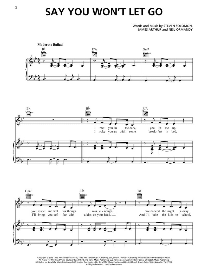 James Arthur - Say You Won't Let Go - Sheet Music Single