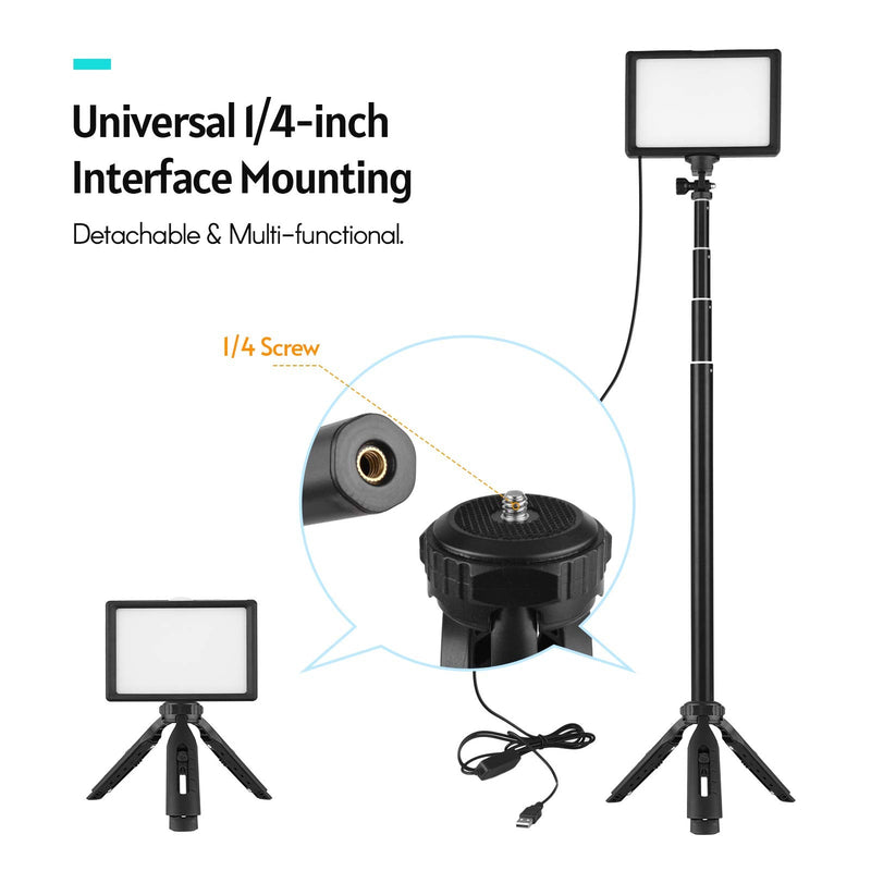 Andoer USB LED Video Light Kit, 3200K-5600K Photography Lighting 14-Level Dimmable with 148cm/58in Adjustable Height Tripod Stand, 5 Color Filters Triple Cold Shoe Mount, for Video Live Streaming 1 Pack
